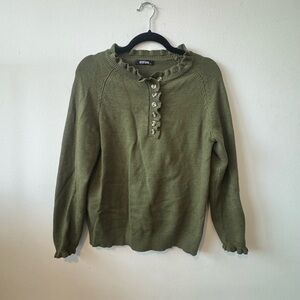 BTFBM Olive Green Ruffled Crewneck Sweater w/ Buttons M